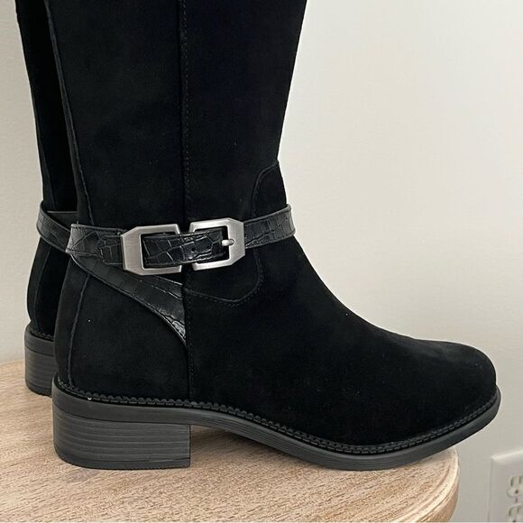 Clark’s Maye Aster Buckled Riding Boots in Black Suede New in Box - Picture 11 of 12